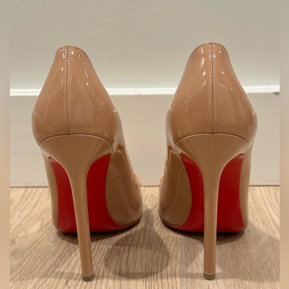 Christian Louboutin Nude Patent Leather Pointed-Toe Pumps - Picture 4 of 12